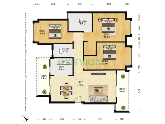 雅居乐山海郡 3室1厅2卫 143平方