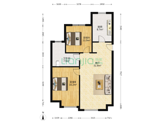 香邑暖山 2室1厅1卫 94平方