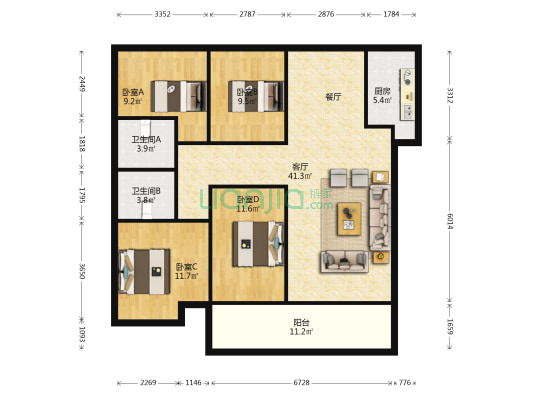 龙湖云峰原著 4室1厅2卫 127平方