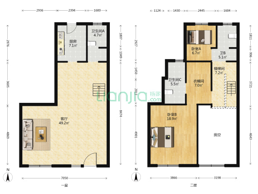 华远碧桂园海蓝城 2室1厅3卫 140平方