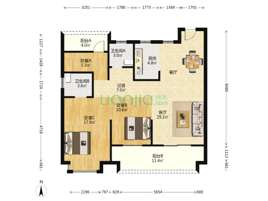 佳源广场 3室1厅2卫 119平方