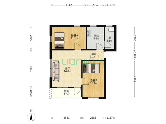 新填街 2室1厅1卫 61平方