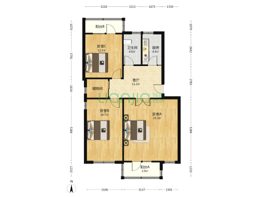 天铁公寓 3室1厅1卫 100平方