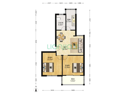 星鸿佳苑 2室1厅1卫 75平方