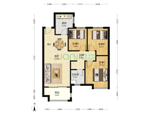 雅居乐湖居笔记熹玥 3室1厅1卫 97平方