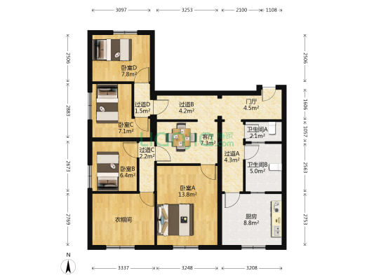 葡萄园 4室1厅2卫 110平方