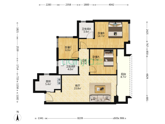 绿地越秀海玥 3室1厅2卫 101平方