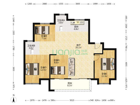 雍贤园 4室1厅2卫 118平方