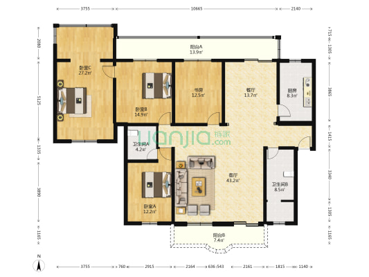 烟草公司家属区(观凤东街) 4室2厅2卫 186平方
