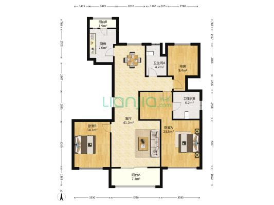 南塘金茂府 3室1厅2卫 139平方