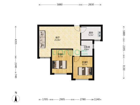 国治龙城苑 2室1厅1卫 71平方