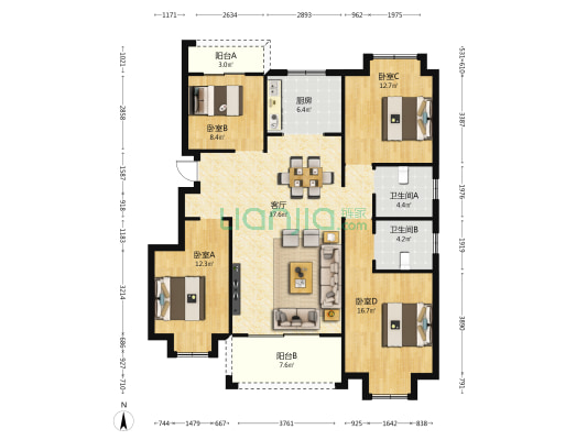 长水航城春风里 4室1厅2卫 132平方