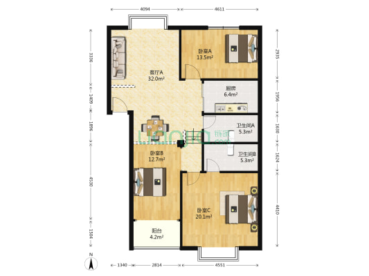 蔚蓝彼岸 3室1厅2卫 122平方