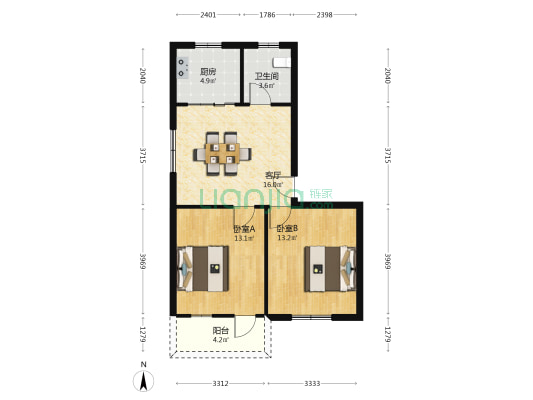 高埂代恢复楼 2室1厅1卫 69平方