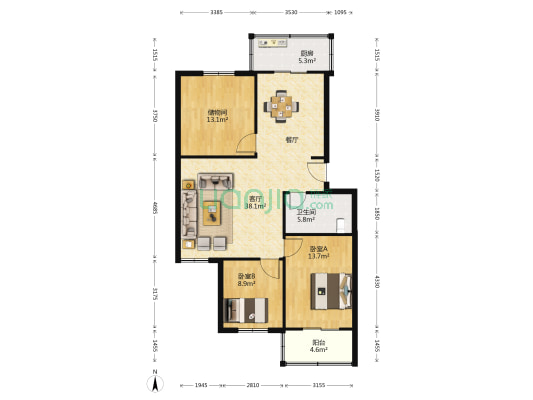 怡宁公寓 2室1厅1卫 131平方