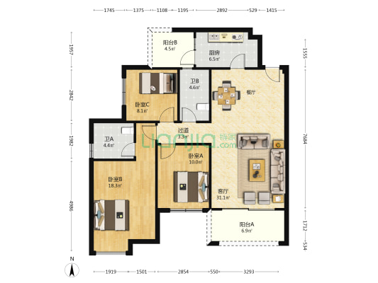 蓝润天府MIC 3室1厅2卫 122平方