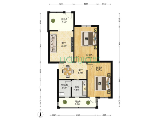 华西南园 2室2厅1卫 78平方
