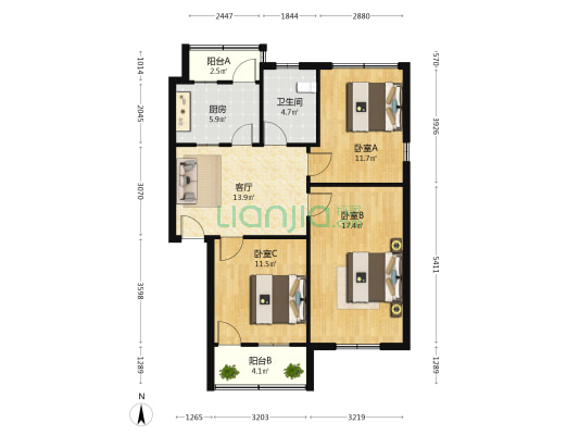 苕溪新村 3室1厅1卫 73平方