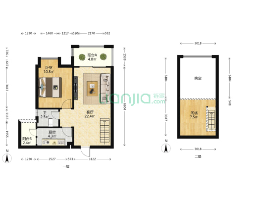 品质一室一厅小户型，带阁楼，生活便利-户型图