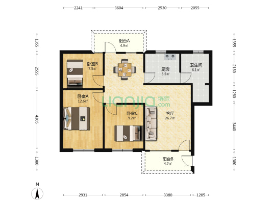 永康巷 3室1厅1卫 82平方