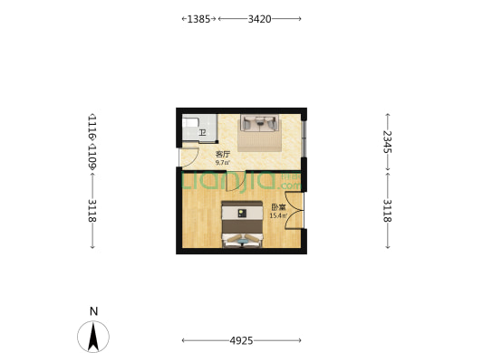 市府大路质实巷 1室1厅1卫 38平方