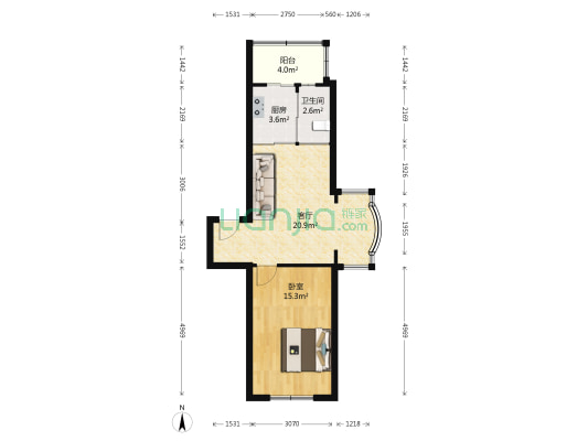 南风雅阁小区 1室1厅1卫 61平方