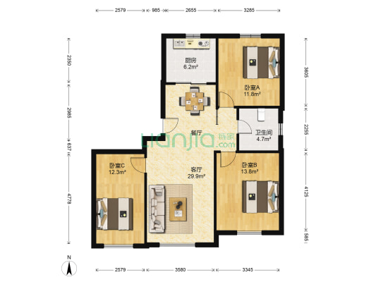 绿地城 3室1厅1卫 115平方