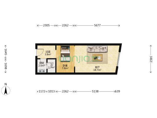 信合大厦（九龙坡） 1室1厅1卫 48平方