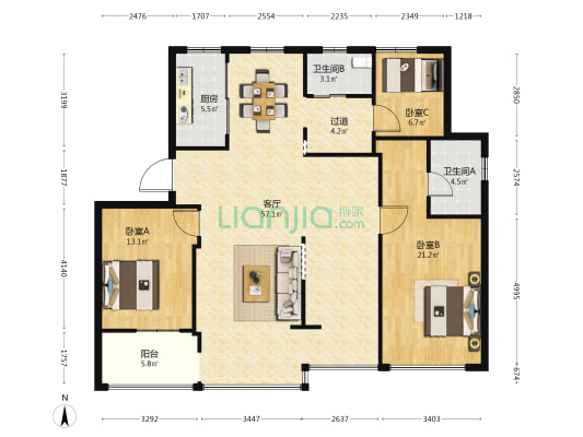 上樾府 3室1厅2卫 142平方