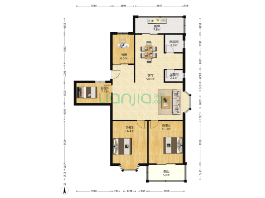 书香名邸(亭湖区) 4室1厅2卫 133平方