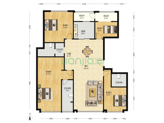 中联和府 4室1厅3卫 211平方