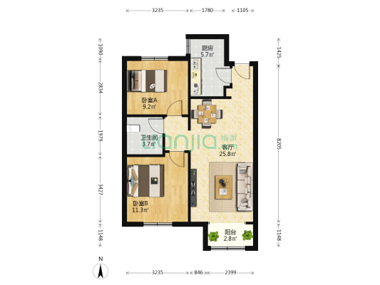来康郡明德院 2室1厅1卫 82平方