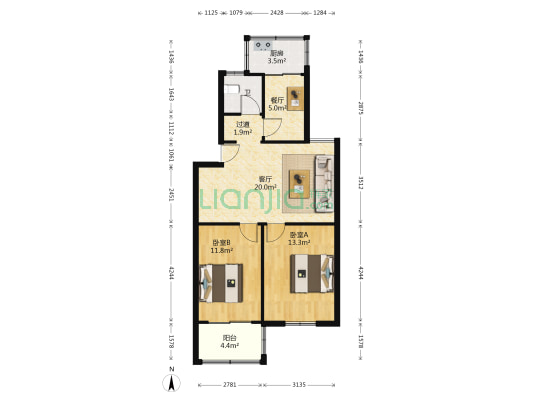 粮运小区 2室2厅1卫 80平方