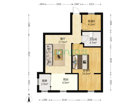 江岸小区韵江里 2室1厅1卫 57平方