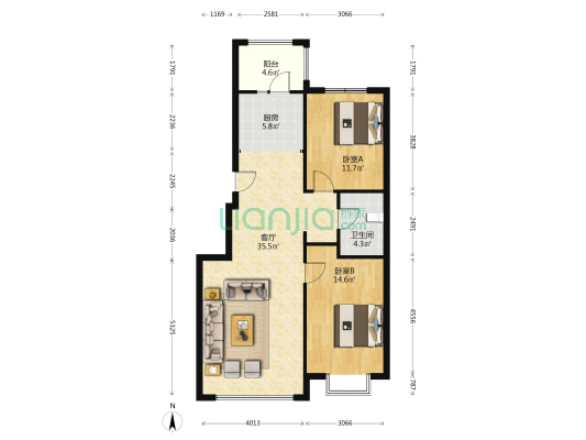 凤栖府 2室1厅1卫 98平方