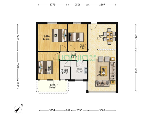 颐园新村 3室2厅1卫 96平方
