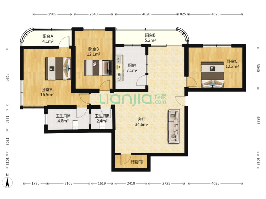 恒达公寓 3室1厅2卫 151平方