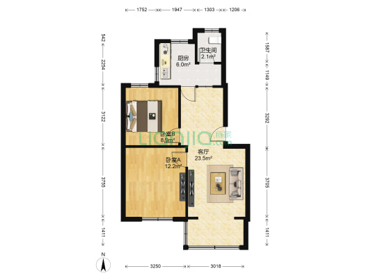 核动力院宿舍 2室1厅1卫 59平方