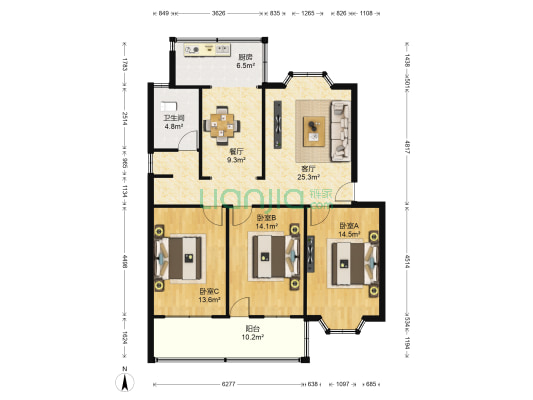 玉函小区南区18号 3室2厅1卫 117平方