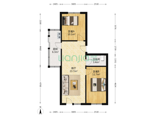 万达小区 2室1厅1卫 74平方