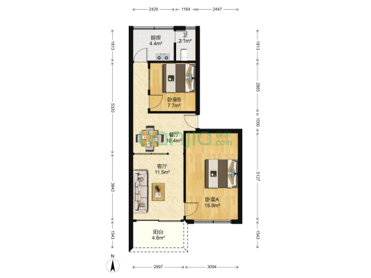侨光新邨 2室2厅1卫 62平方