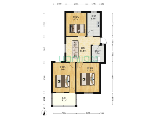 永安街 3室1厅1卫 75平方