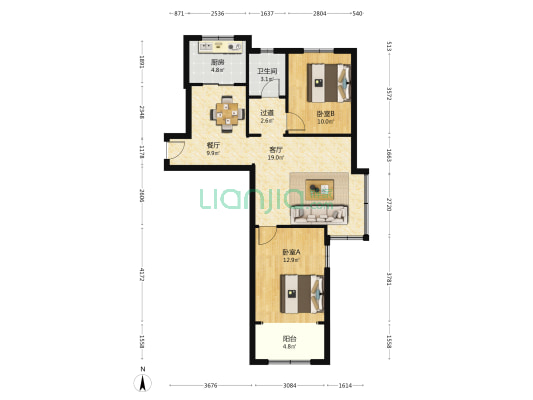 康城花园一区 2室2厅1卫 94平方