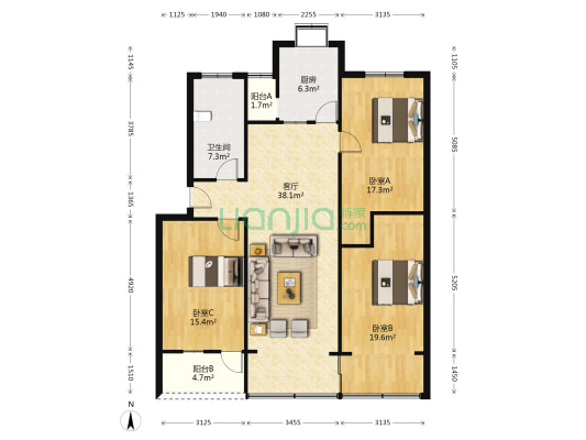 永安大楼 3室1厅1卫 121平方