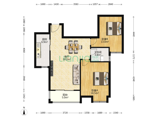 融侨中央花园1期 2室1厅1卫 95平方