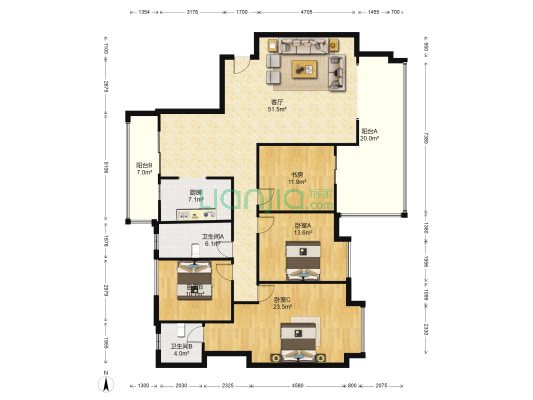 湘泉纯水岸 4室1厅2卫 188平方