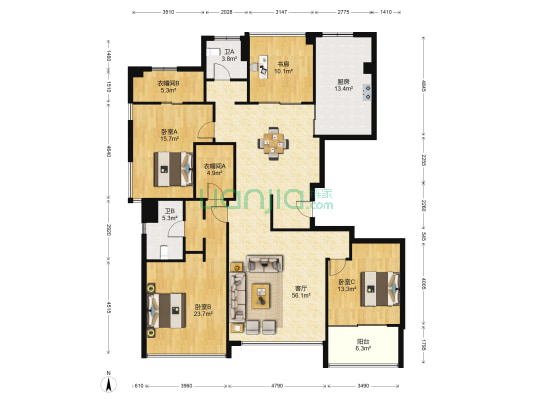 江山万里一期 4室1厅2卫 188平方