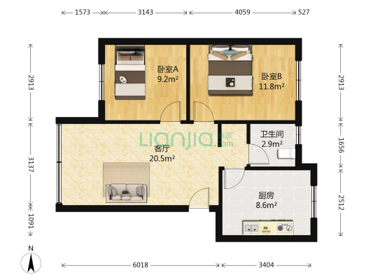 四川省农业机械研究院 2室1厅1卫 61平方