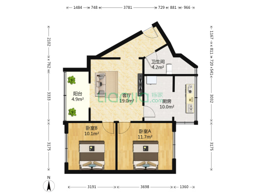 兴蓉北街3号 2室1厅1卫 69平方