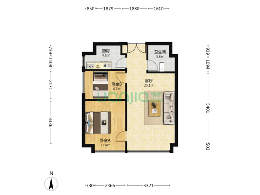 融创玖棠府公寓 2室1厅1卫 91平方
